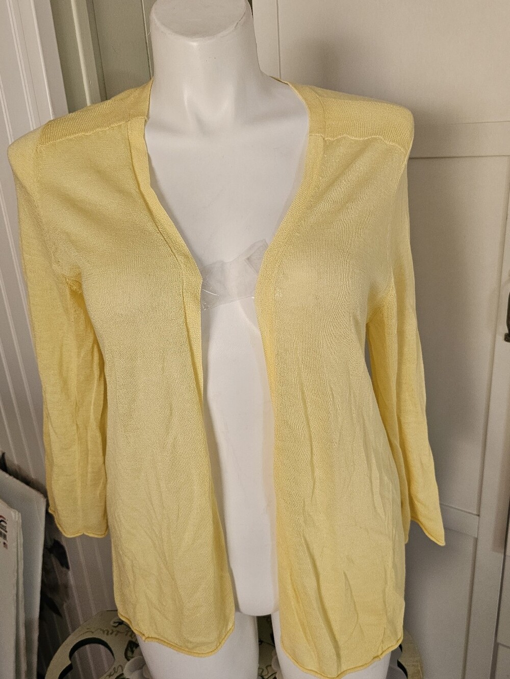 Chico’s Size 3 Large Yellow Rayon Cotton Open Front Cardigan Sweater Lightweight